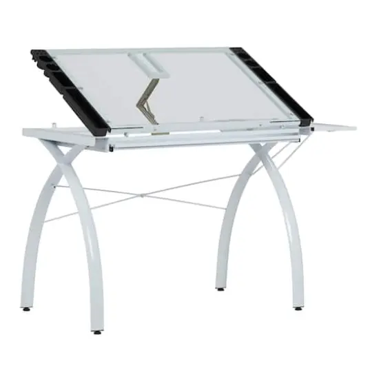 Studio Designs Futura Glass Top Craft Station with Folding Shelf in White {1}