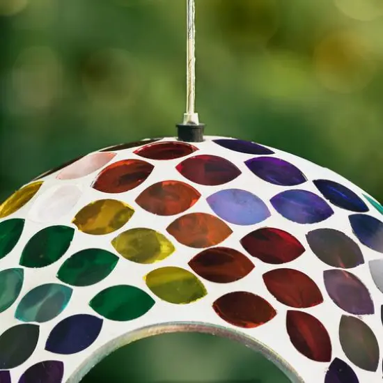 Glitzhome&reg; 8" Multicolor Mosaic Glass Round Hanging Bird Feeder {8}