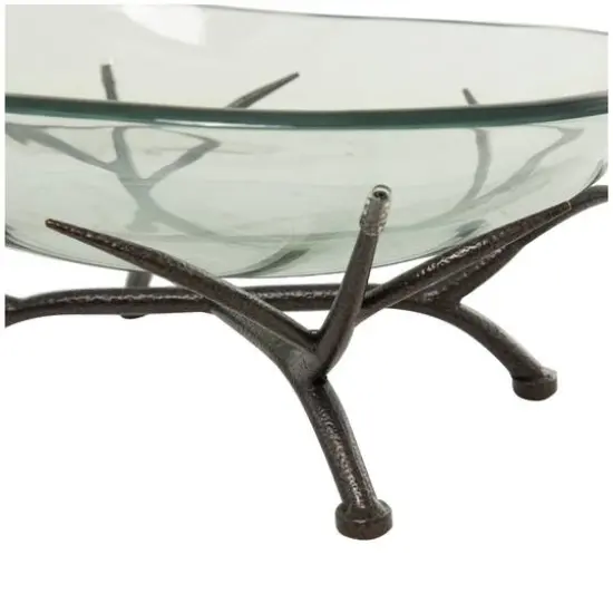 17" Kitchen Glass Serving Bowl with Black Metal Branch Stand {7}