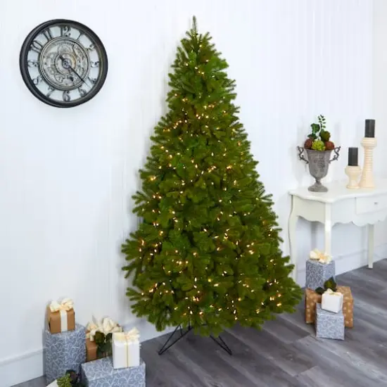 7ft. Pre-Lit Cambridge Spruce Flat Back Artificial Christmas Tree with Warm White Multifunction LED Lights {9}