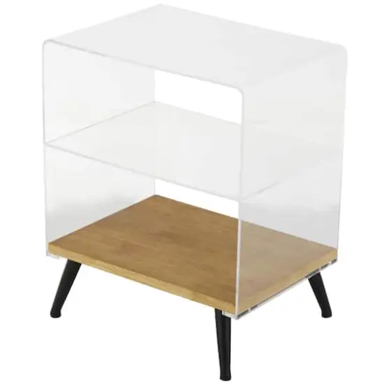 23" Clear Acrylic 1-Shelf Accent Table with Wood Base & Black Legs {1}