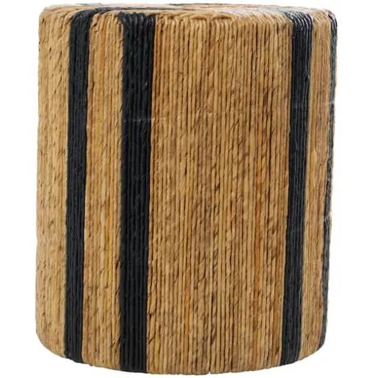 Brown Banana Leaf Handmade Linear Wrapped Accent Table with Navy Stripes {3}
