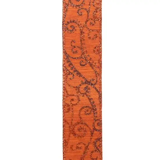 Reliant 1.5" x 20yd. Wired Orange Glitter Swirl Ribbon {3}