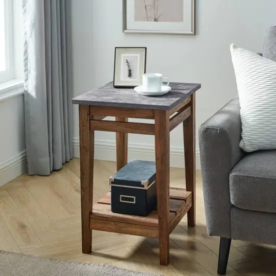 Walker Edison 18" Dark Concrete & Reclaimed Barnwood Farmhouse Trim Side Table {5}