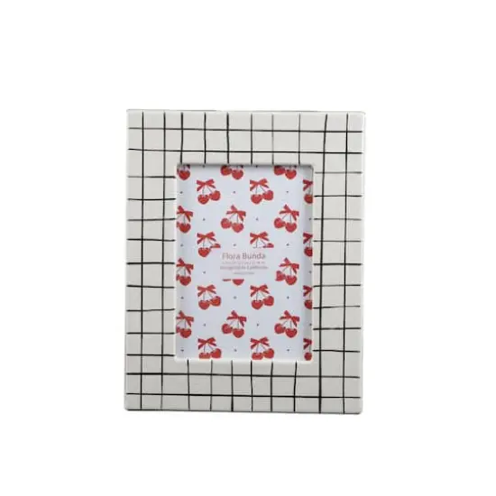 Flora Bunda&reg; 5" x 7" White Checker Line Ceramic Frame {1}