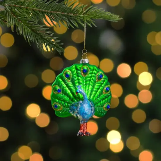 Green & Blue Peacock Glass Ornament {3}