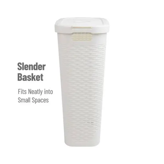 Mind Reader 40L Ventilated Slim Laundry Hamper with Cut Out Handles & Attached Hinged Lid, 2ct. White {7}