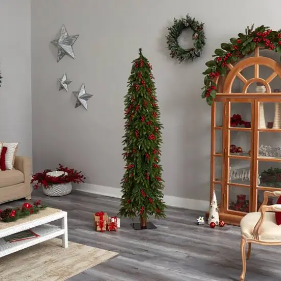 7ft. Pre-Lit Victoria Fir Artificial Christmas Tree, Multi-Color LED Lights {11}