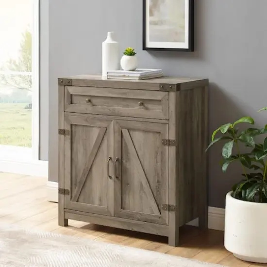 Walker Edison Gray Wash Farmhouse Barn Door Accent Cabinet {5}