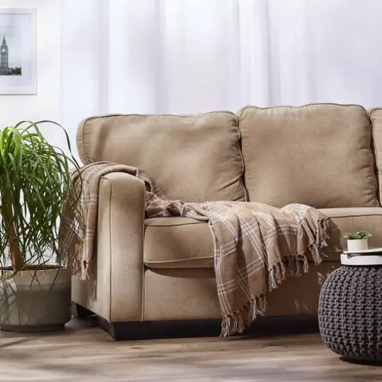 DII&reg; Stone & Off White Modern Farmhouse Plaid Throw {4}