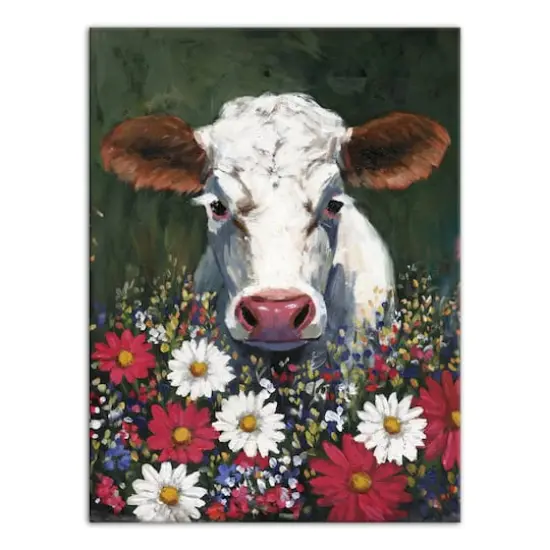 Patriotic Florals Cow II Canvas Wall Art {1}