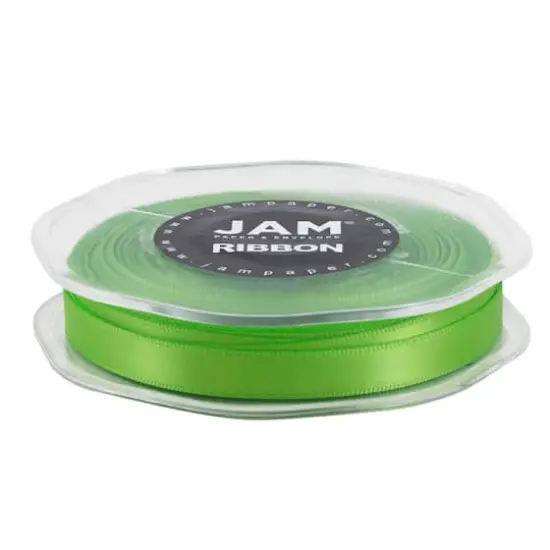 JAM Paper 3/8" x 25yd. Double Faced Satin Ribbon Lime Green {6}