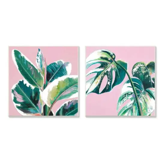 Stupell Industries Pink Geometric Cropped Tropical Plant Wall Plaque Set {1}