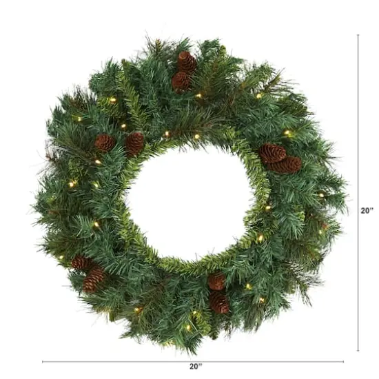 20" LED Mixed Pine & Pinecone Artificial Christmas Wreath {6}