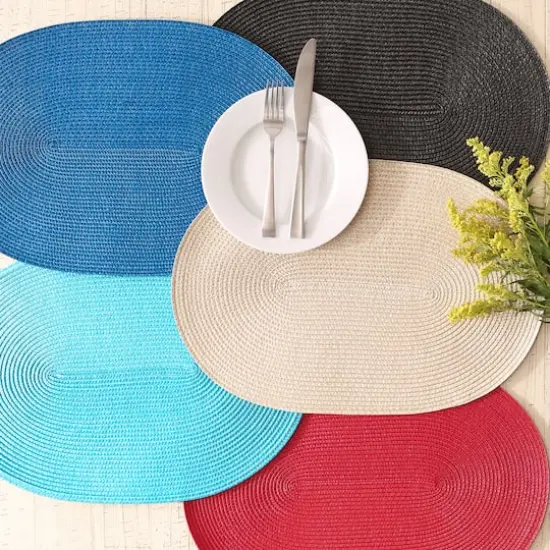 DII&reg; Oval Plastic Woven Placemats, 6ct. Aqua {8}