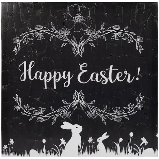 Black & White Happy Easter Bunnies Canvas Wall Art {1}