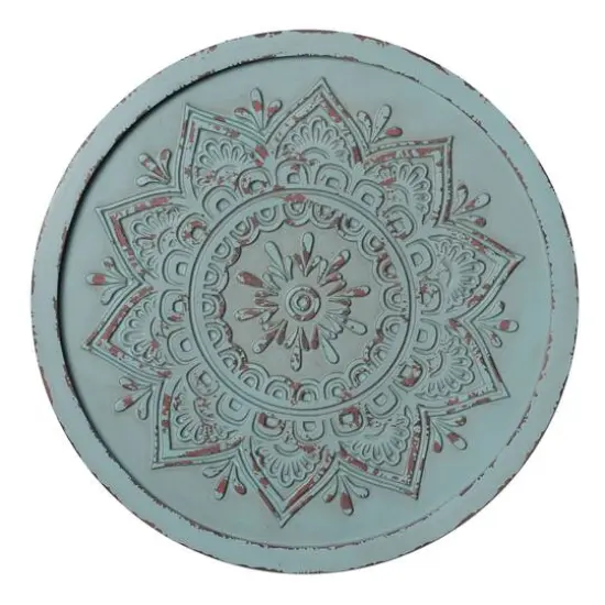 American Art Decor&trade; 17" Distressed Turquoise Boho Rustic Farmhouse Wood Framed Wall Medallion {6}