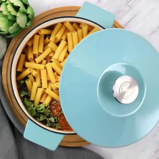 Martha Stewart 3qt. Turquoise Enameled Embossed Stripe Cast Iron Dutch Oven with Lid {5}