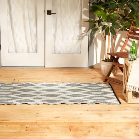 Black and Gray Ikat Outdoor Floor Runner 3ft. x 6ft. {5}