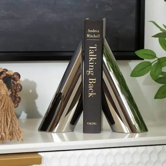 7" Silver Crystal Geometric Pyramid Shaped Bookends Set {3}