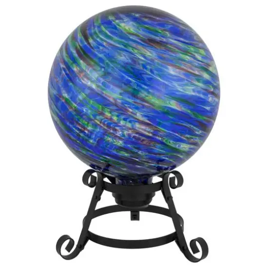 10" Blue & Green Swirl Pattern Outdoor Garden Gazing Ball {1}