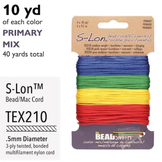 The Beadsmith&reg; S-Lon&reg; 0.5mm Mixed Color Bead Cord Primary Mix {6}