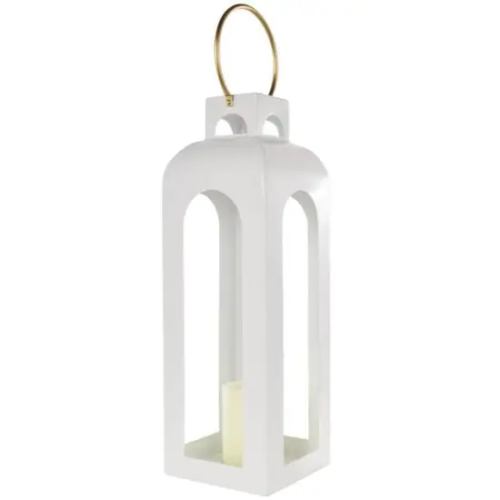 27" White Metal Arched Cutout Candle Lantern {1}
