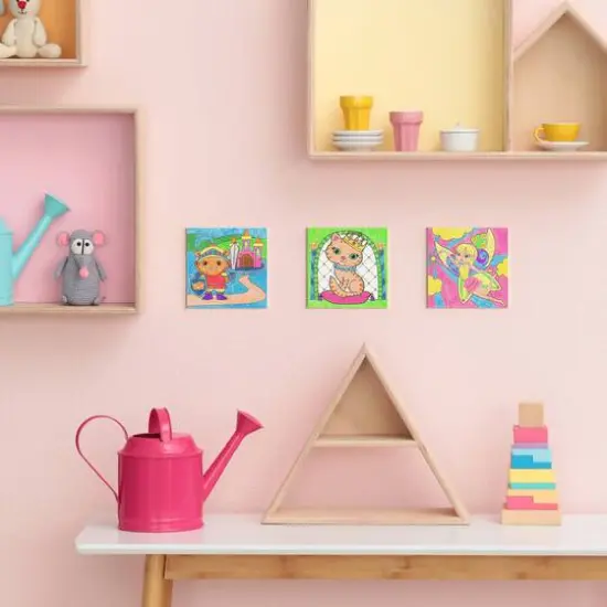 Arteza&reg; Kids Canvas Paint Kit, 3 canvas 4x4 in, Watercolor pencils and markers, Fantasy {7}