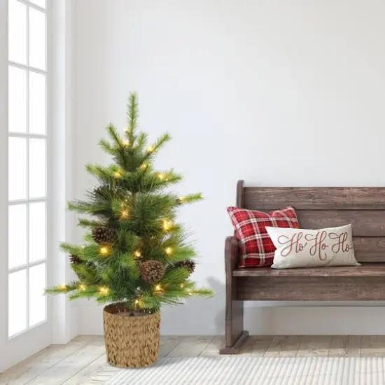 3.5ft. Pre-Lit Potted Artificial Tree, Clear Lights {4}