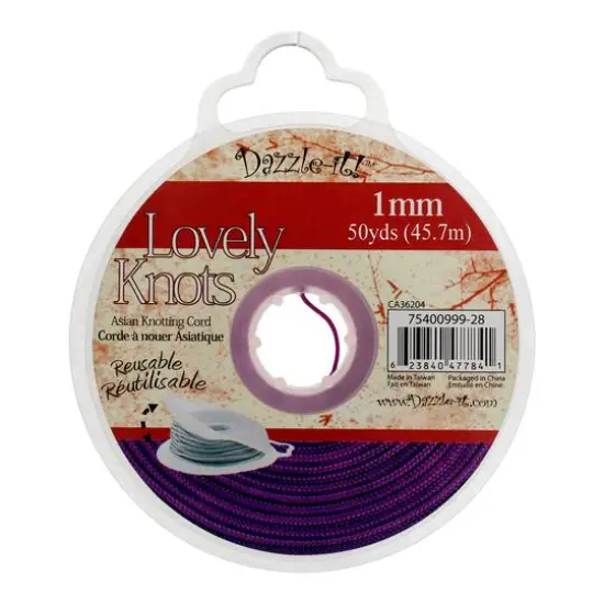 John Bead Lovely Knots 1mm Asian Knotting Cord with Bobbin, 50yd. Cardinal Purple {4}