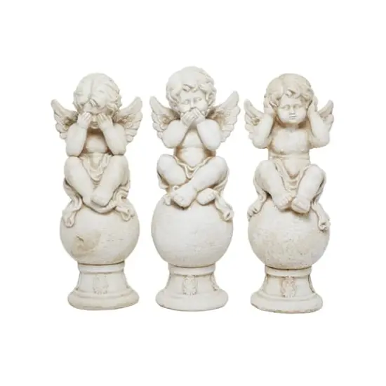 29" White Stone French Country Angel Garden Sculpture Set {1}