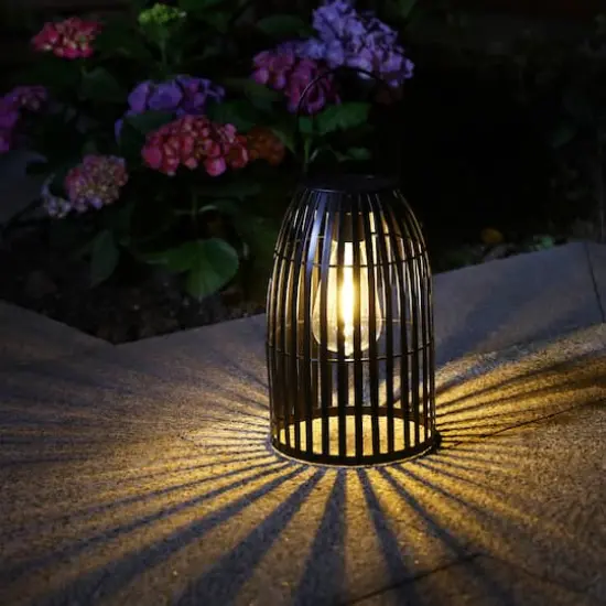 Glitzhome&reg; 10" Woven Solar Powered Outdoor Hanging Lantern Black {4}