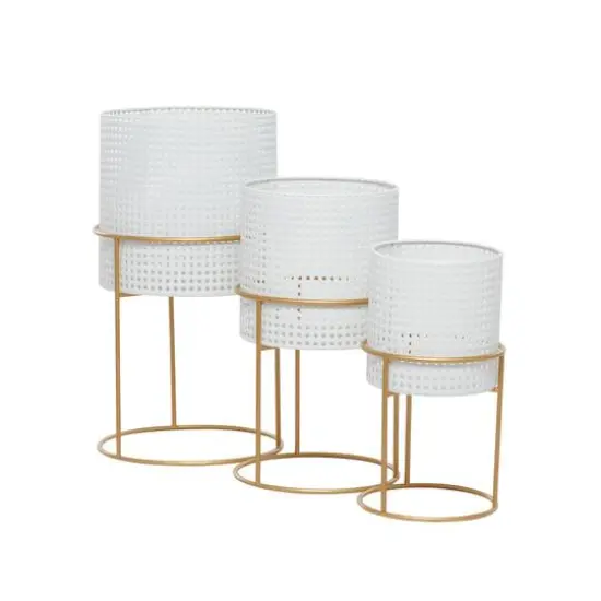 Set of 3 White Iron Contemporary Planter, 23" x 19" x 16" {3}