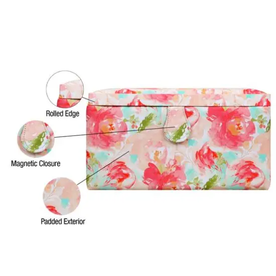 SINGER&reg; Large Watercolor Floral Print Rolled Edge Sewing Basket with Matching Pouch Sew Kit {4}