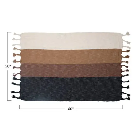 Woven Cotton Color Blocked Striped Throw {3}