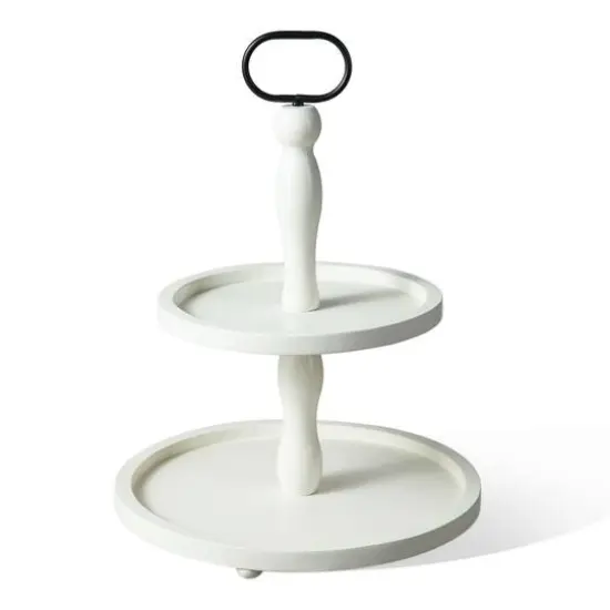 Glitzhome&reg; 18" White Wood Double Tiered Tray {1}