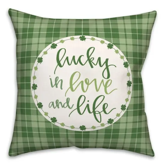 Luck, Love & Life Plaid Clover Wreath Throw Pillow {1}