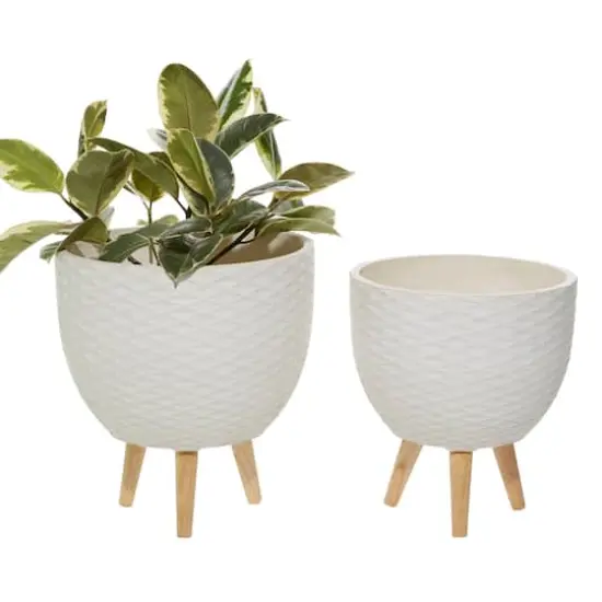 White Polystone Contemporary Planter Set {1}