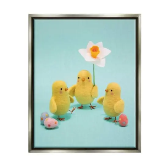 Stupell Industries Spring Chicks Floral Easter Eggs Floater Framed Art Gray {1}