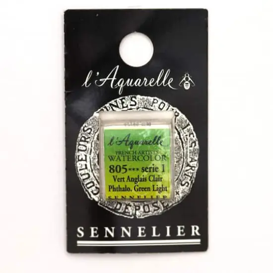 Sennelier French Artists' Watercolor Paint, Half Pan 805 Phthalo Green Light {1}