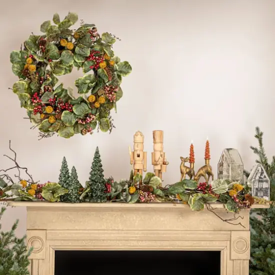 Hello Honey&reg; 5.5ft. Faux Zanzibar Leaf Garland with Pinecones & Berries {4}