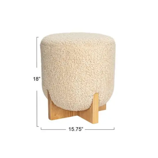 Hello Honey&reg; White Boucl&eacute; Fabric Upholstered Ottoman {6}