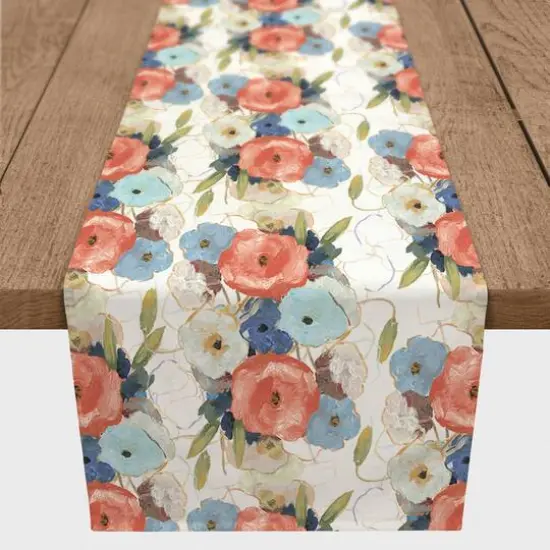Orange & Blues Floral Indoor/Outdoor Table Runner {4}