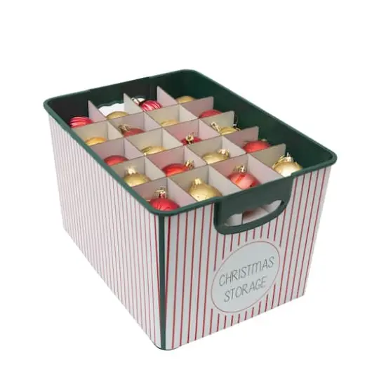 Simplify Christmas Stripe Design Green Ornament Storage Tote Bin {4}