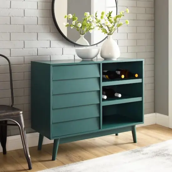 Walker Edison 36" Dark Teal Louvered Door Bar Cabinet {6}