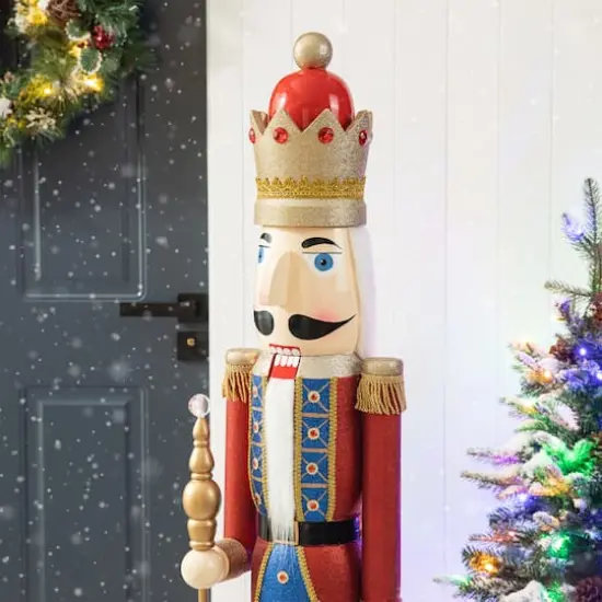 Glitzhome&reg; 54" Wooden Christmas Glitter King Nutcracker {5}
