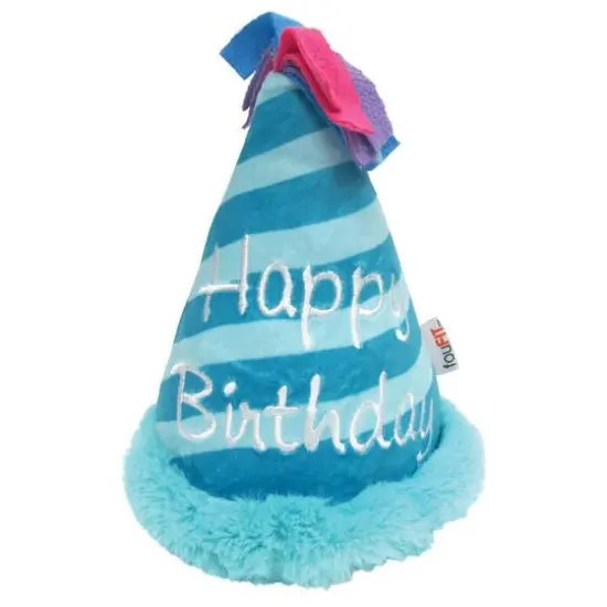 fouFIT Birthday Hat Crinkle Plush Dog Toy Blue {1}