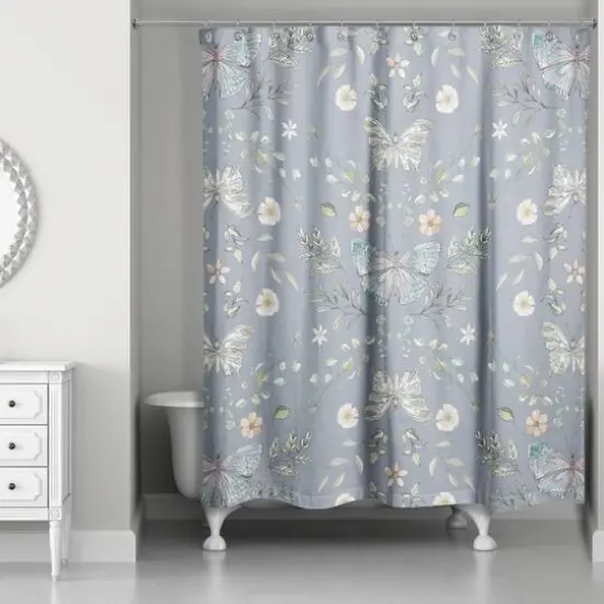 Butterfly Pattern Shower Curtain Blue {3}