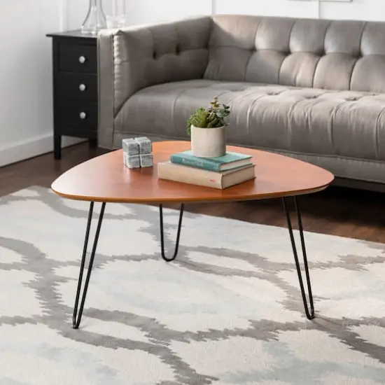 Walnut Guitar Pick Hairpin Leg Mid Century Modern Wood Coffee Table {4}