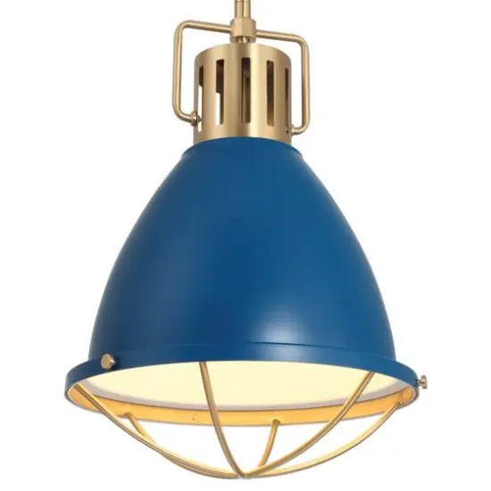 Hello Honey&reg; Kent Industrial Oversized Caged Metal Ceiling Light Blue/Gold {3}